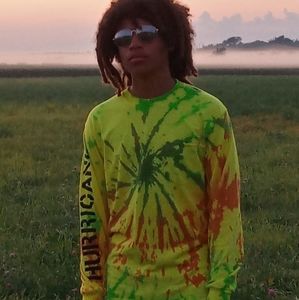 Tie dye tshirt long sleeves medium Gildan NWT neon green red spiral Rasta reggae